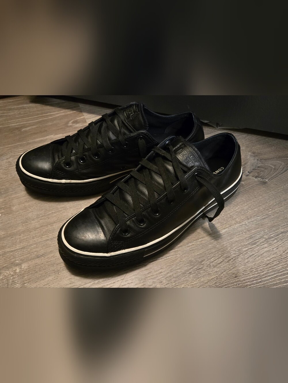 Converse By You Custom Black Leather Low Top Sneakers - Men's 12 / Women's 14